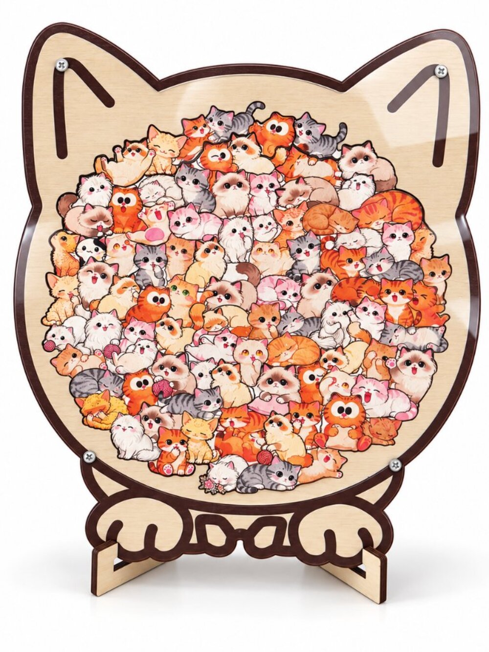Cat Crowd Wooden Puzzle with Display Stand